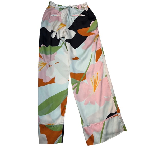 Great Jones Floral Wide Leg Satin Pants High Rise Multicolor Size 8 - Picture 6 of 6